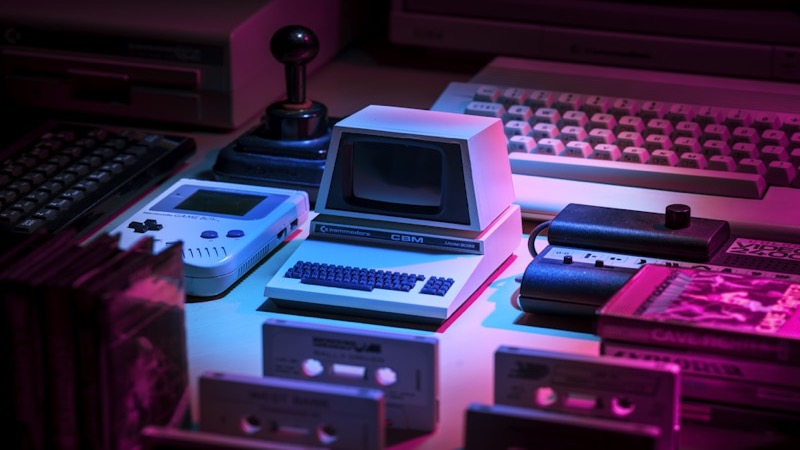 Row of retro arcade machines with glowing screens