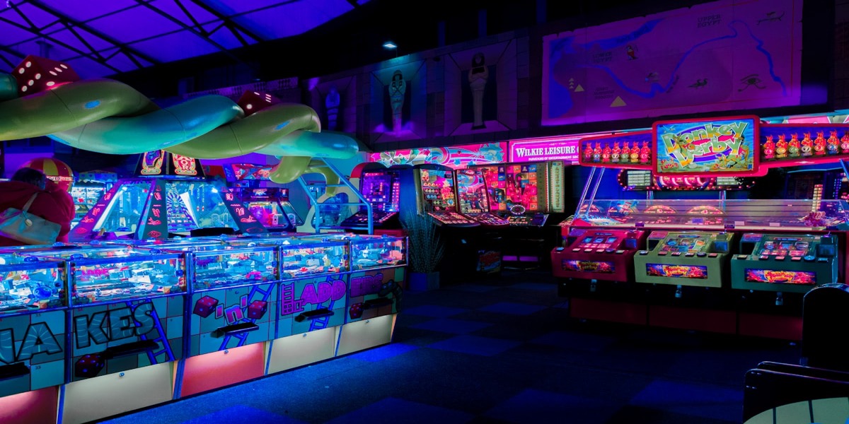 Arcade game cabinets at a wedding reception