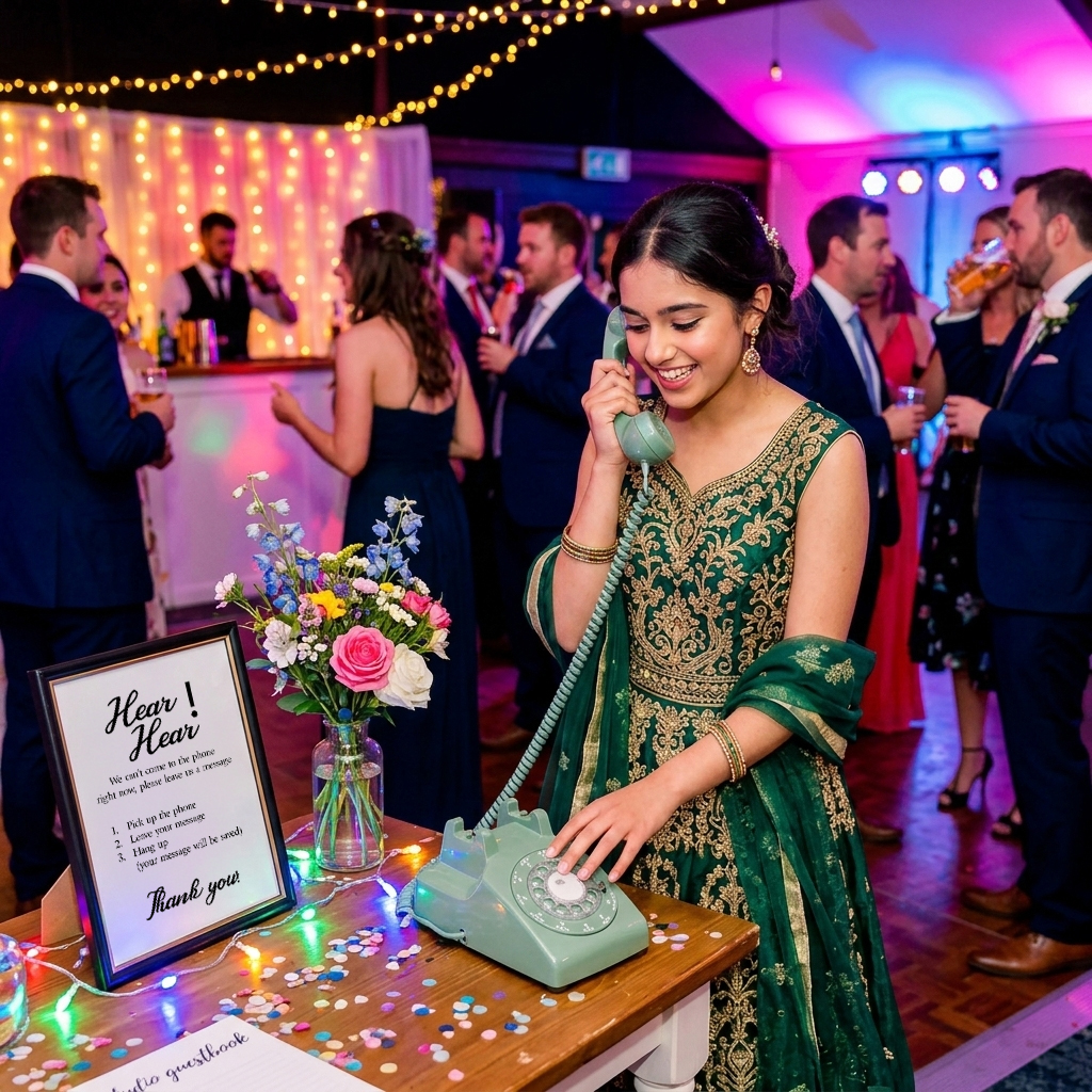 Hear Hear Modern phone on display table at wedding reception