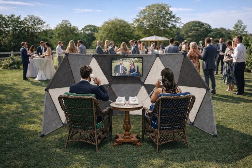 Hear Hear in Focus geodesic dome booth setup at a wedding venue